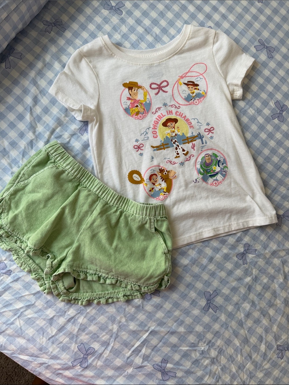 Cat & Jack White Graphic Tee with Light Green Shorts Kids Matching Set